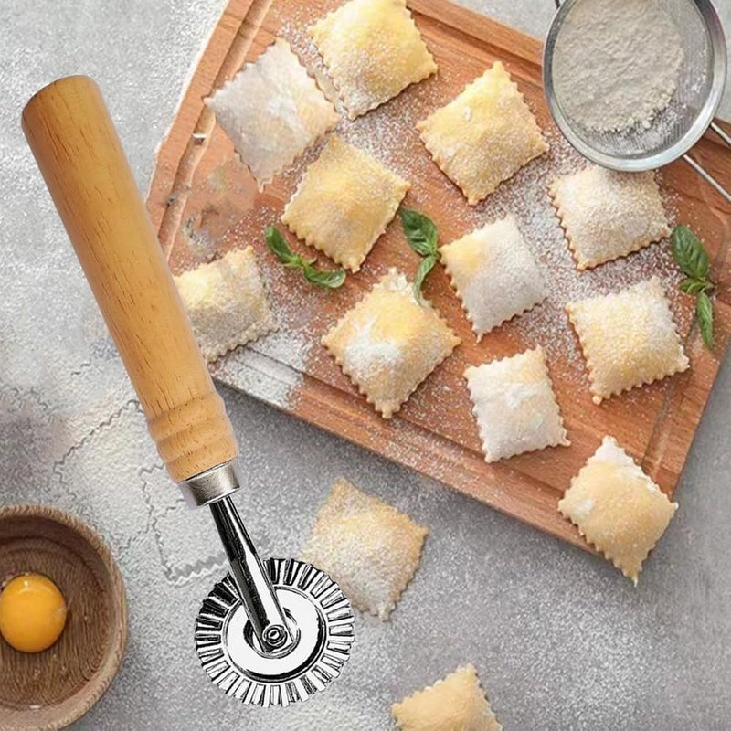 MTOMDY 2 PCS Ravioli Cutter Stamps with Roller Wheel Round Mold with Wooden Handle and Fluted Edge Pasta Press Pasta Cutter for Home and Kitchen Use- 1.6" Diameter - Image 5